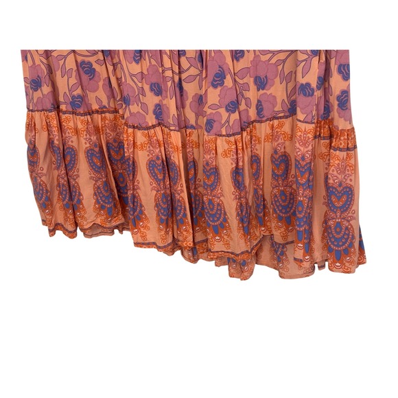 Petal + Pup Mini Dress 4 Peach Floral Paisley Tiered Boho Cottagecore Pockets - Picture 3 of 10